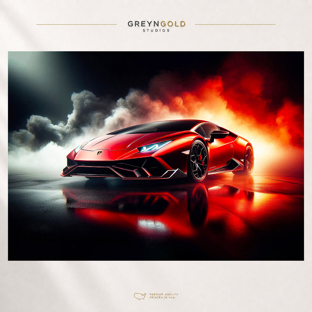 Lamborghini Supercar Poster Wall Art – Red Luxury Sports Car Premium Poster Print - Pick Size