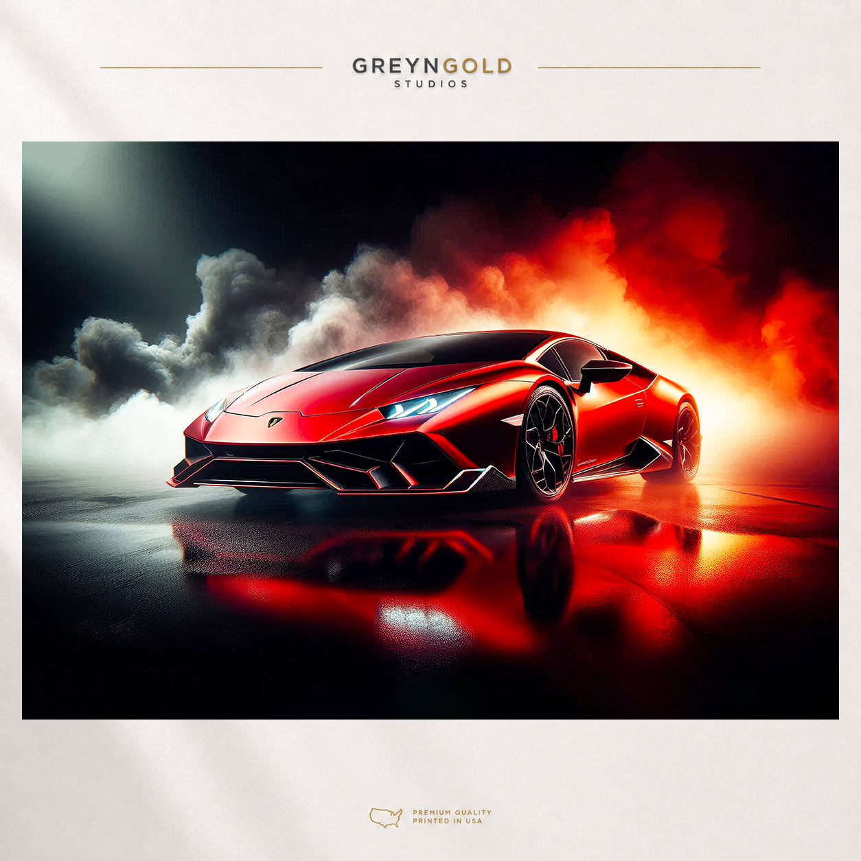 Lamborghini Supercar Poster Wall Art – Red Luxury Sports Car Premium Poster Print - Pick Size