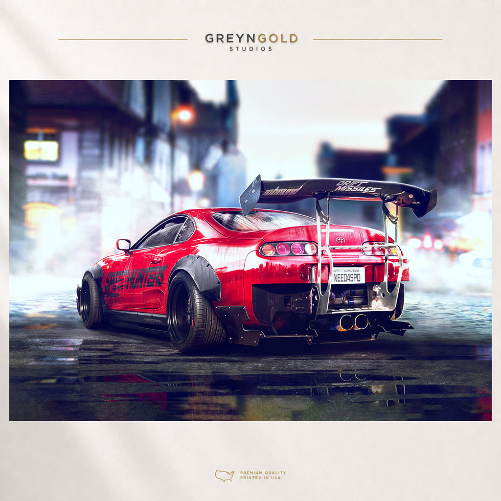 Toyota Supra Supercar Poster Wall Art – Red Luxury Sports Car Premium Poster Print - Pick Size