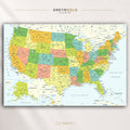 United States Educational Map Wall Art, USA Detailed Political Map Poster, American Geography Print, States & Cities Classroom Decor, Kids Learning Poster Premium Poster Print - Pick Size